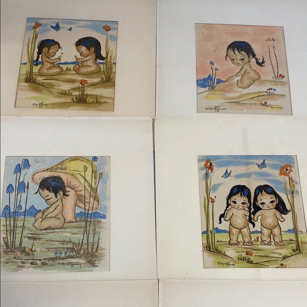 Vintage Gerda Christofferson Painting Print Art Papoose Native American set of 6